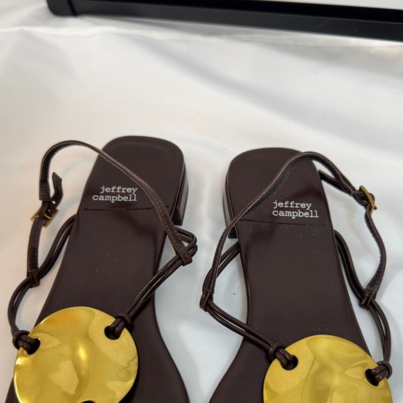 Jeffrey Campbell Black Sandals with Gold Disc Detail - Picture 2 of 7